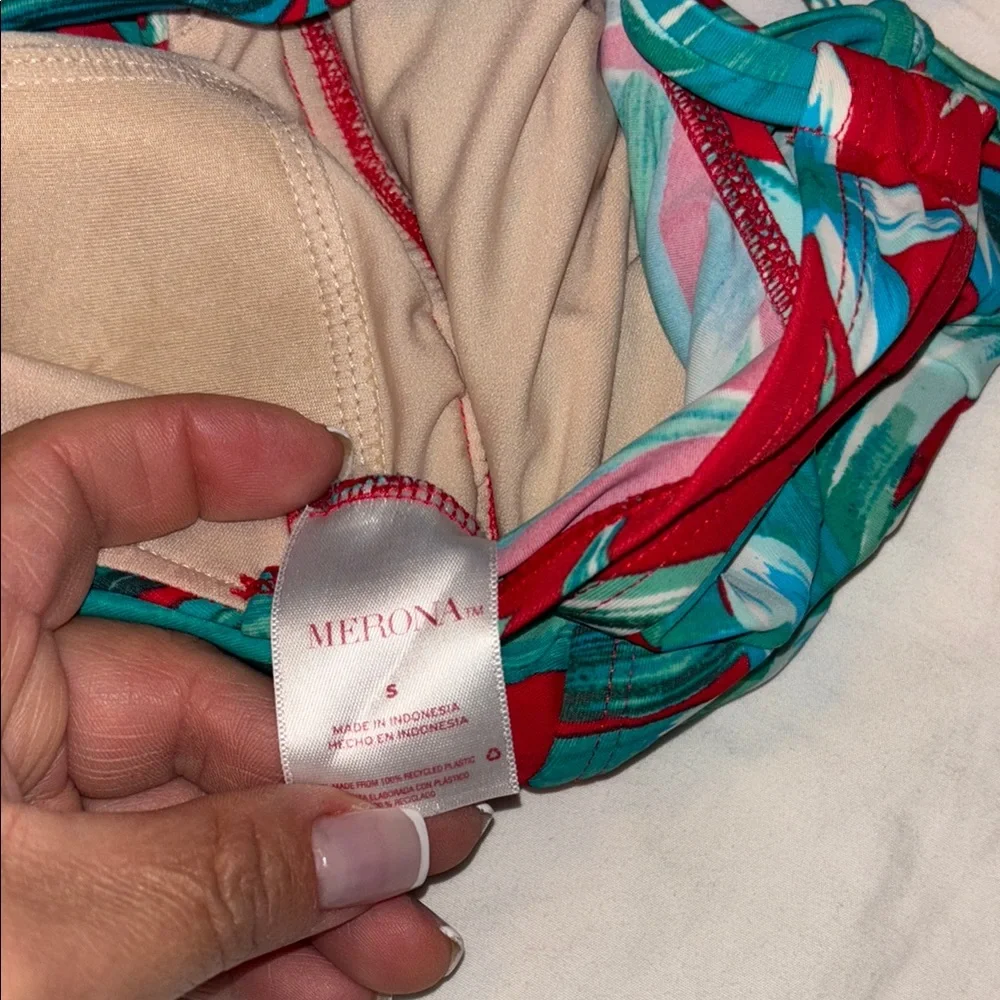 Merona Red and Green One Piece Swimsuit with Criss-Cross Straps